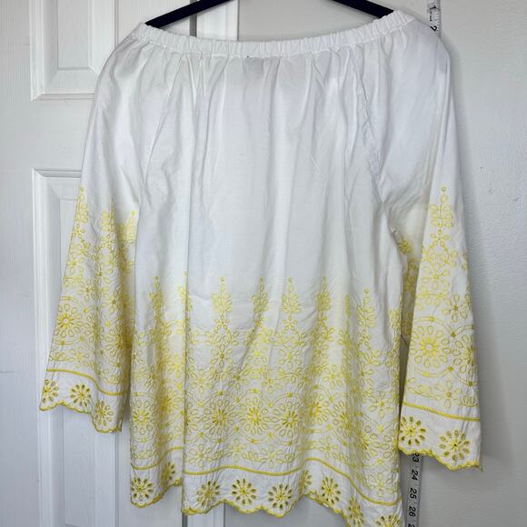 TALBOTS YELLOW WHITE EYELET EMBROIDERED BLOUSE TOP Women's large - Picture 11 of 11